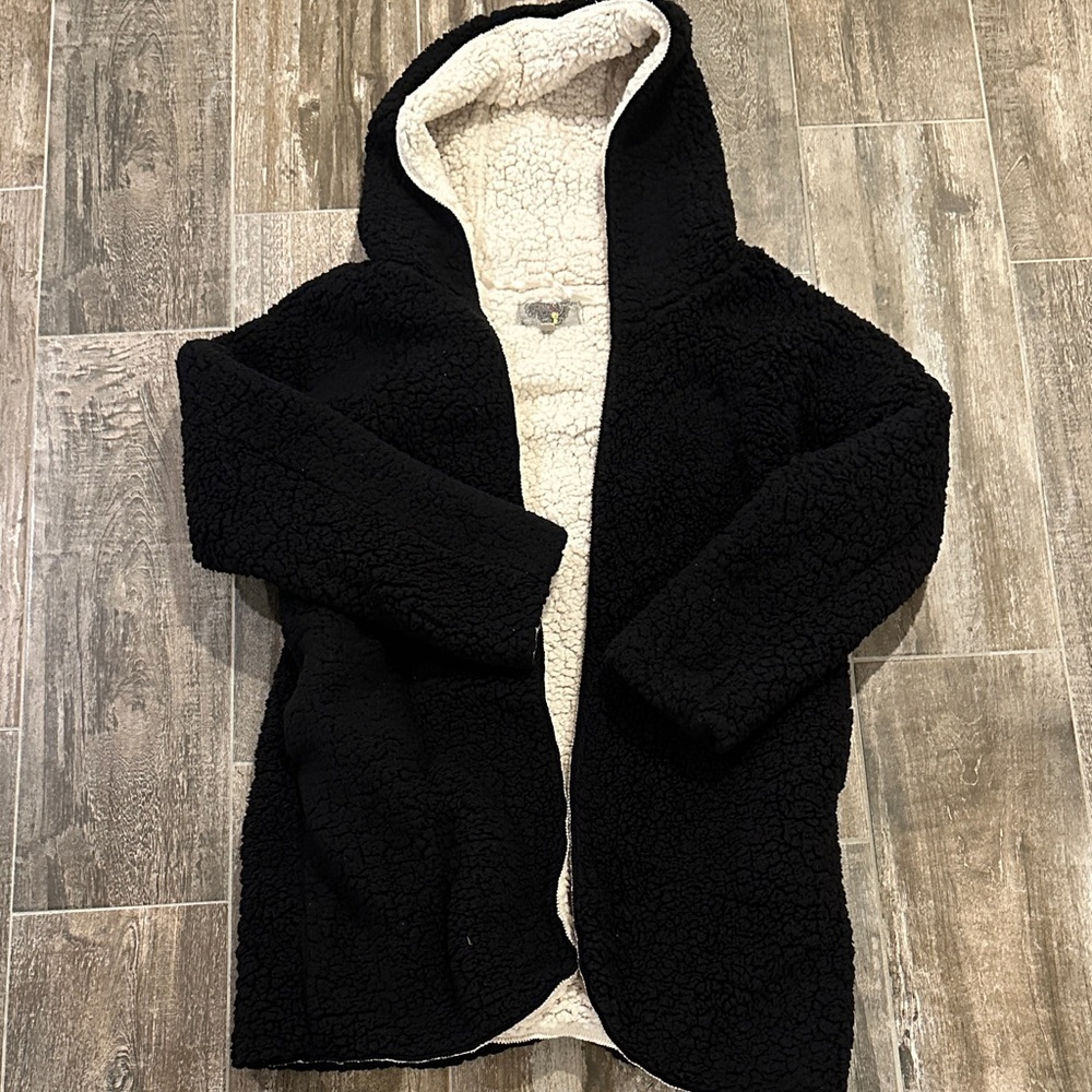 Cozy Black and Cream Sherpa Hoodie